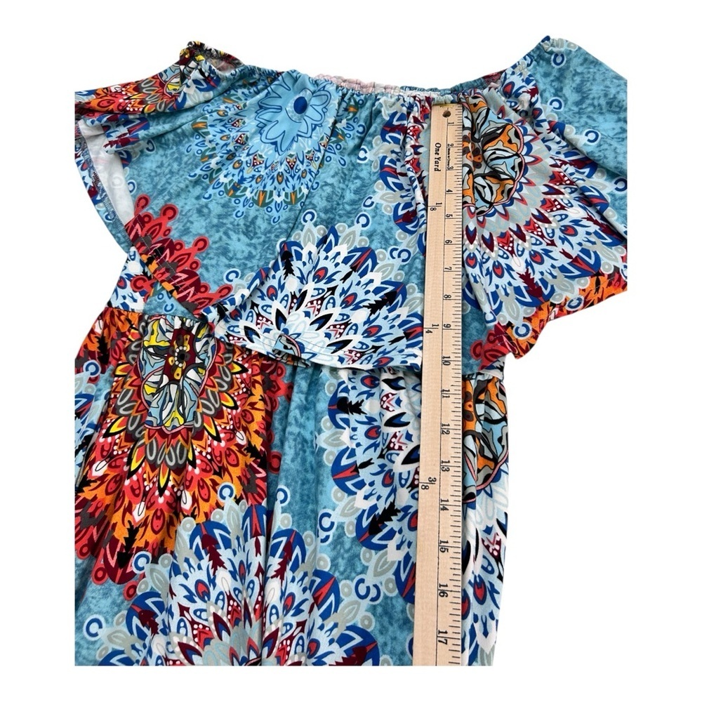 Verabendi Boho Mandala Maxi Dress Off Shoulder Blue Orange Size M - Picture 7 of 13